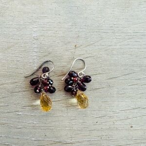 Yellow Teardrop & Dark Purple Cluster Earrings